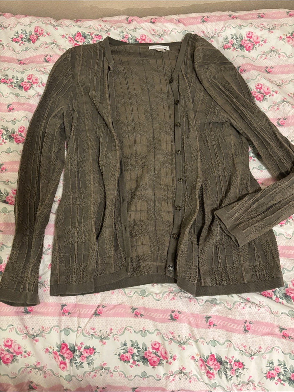 Christopher & Banks Olive Lightweight Button-Front Cardigan